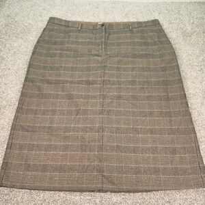 LL Bean Classic Fit Glen Plaid Pencil Skirt Brown Cotton Plus Size 24W Pristine